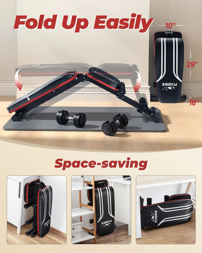 Adjustable Folding Weight Bench for Home Gym, Includes Resistance Bands